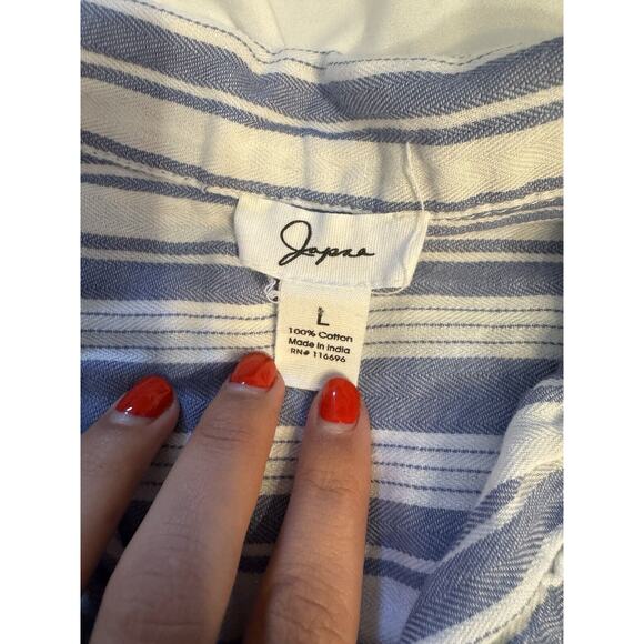 100% Cotton Tunic Dress Blue White Striped Short Sleeve Preppy Coastal Grandma - Picture 2 of 5